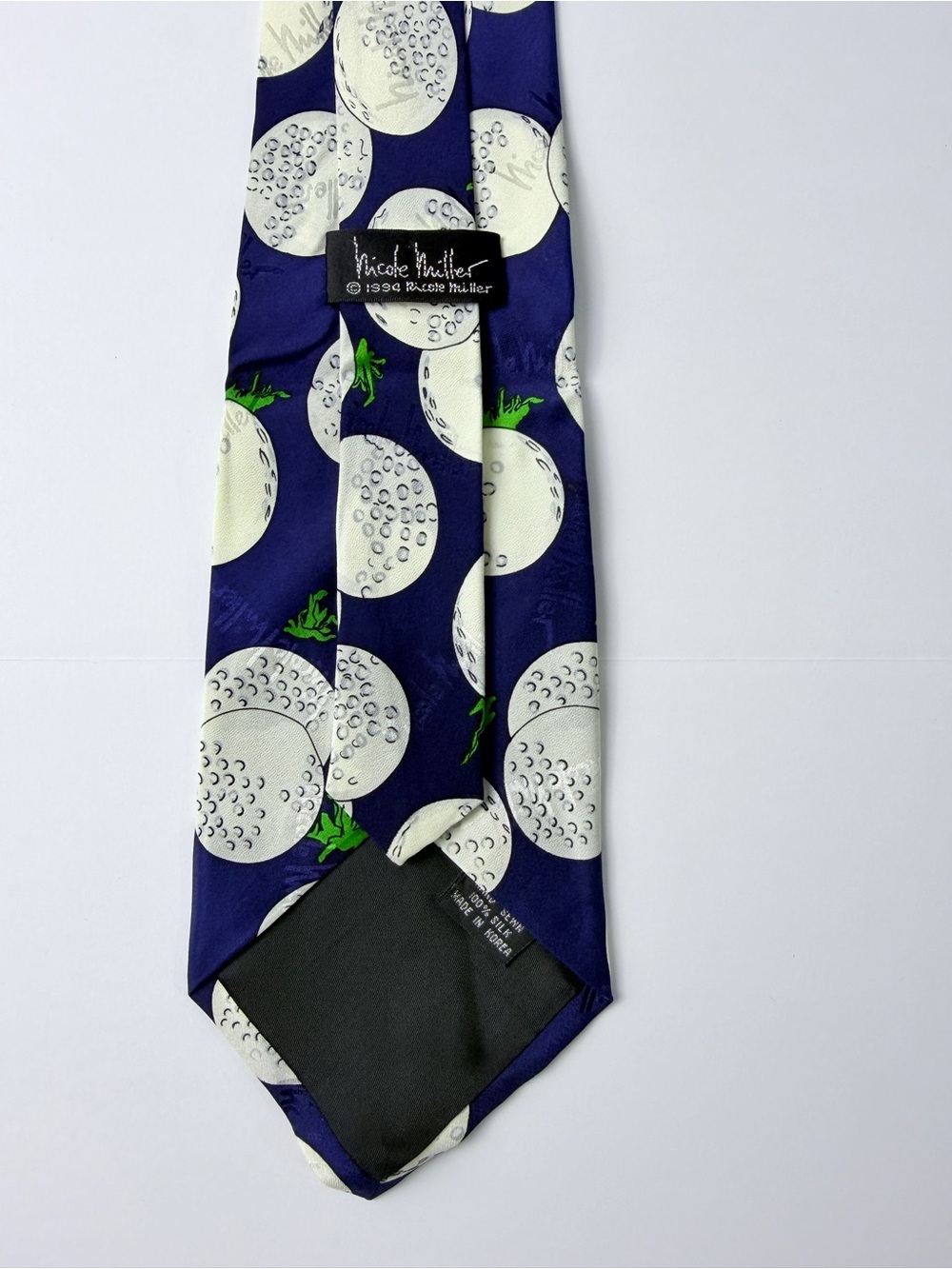 Nicole Miller Golf Tie 100% Silk Golf Ball Novelty Necktie Blue Sports Vintage